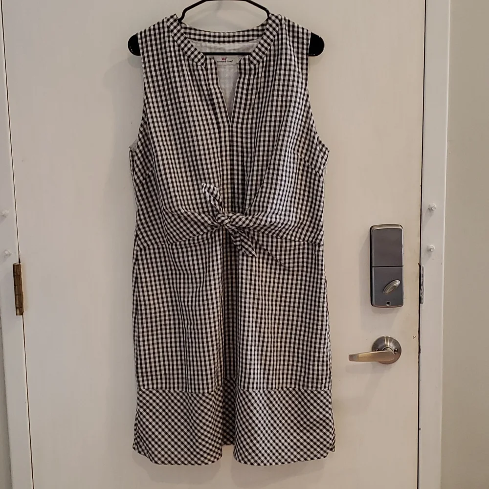 Vineyard VINES Sleeveless Black & White Gingham Tie-Waist Dress 16 - Picture 3 of 8